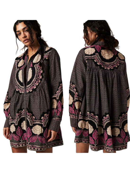 Free People Dresses & Skirts - 🎒Free People smell the Roses mini dress in Black, Pink W Pockets size S GUC
